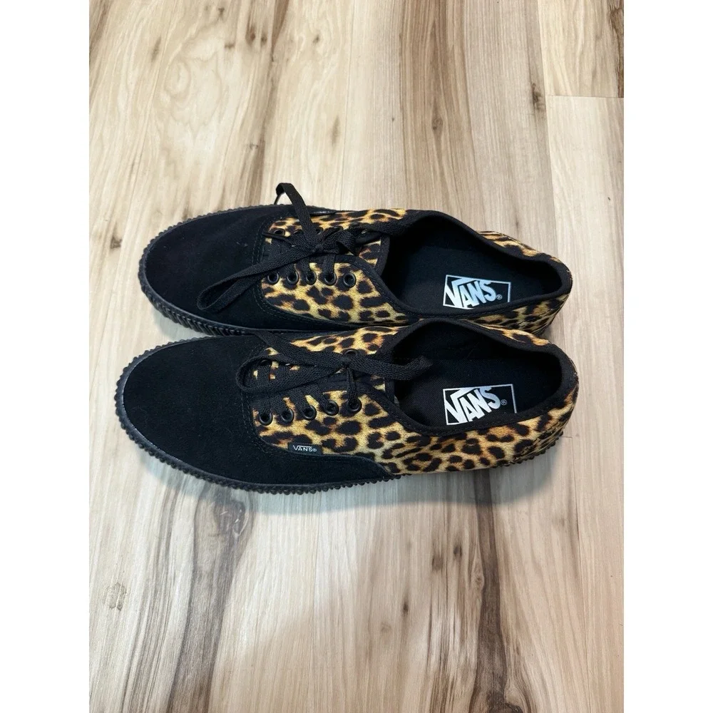 Vans Authentic Creeper Black/Leopard  Suede Lace-Up Sneakers Men's Size 12